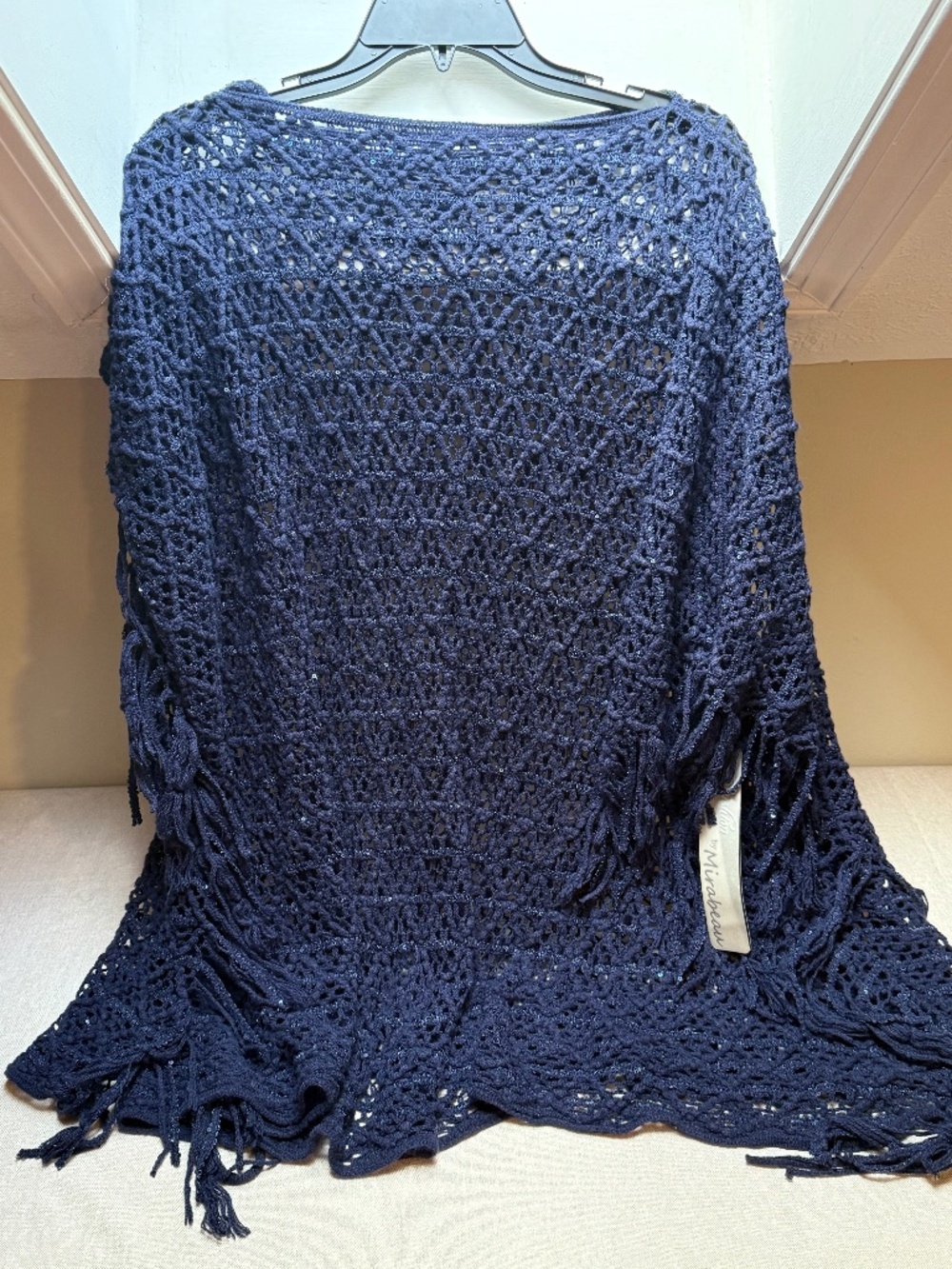 Mirabeau Navy Blue Knitted Sequined Poncho One Size New With Tags